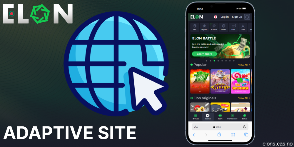 Elon Casino adaptive site for mobile devices for players from Bangladesh
