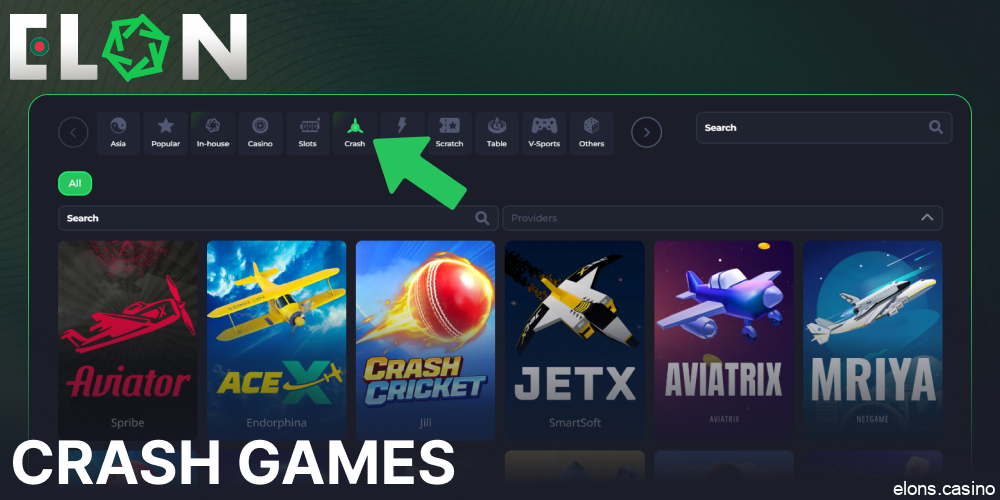 Crash games available on Elon Casino for players from Bangladesh
