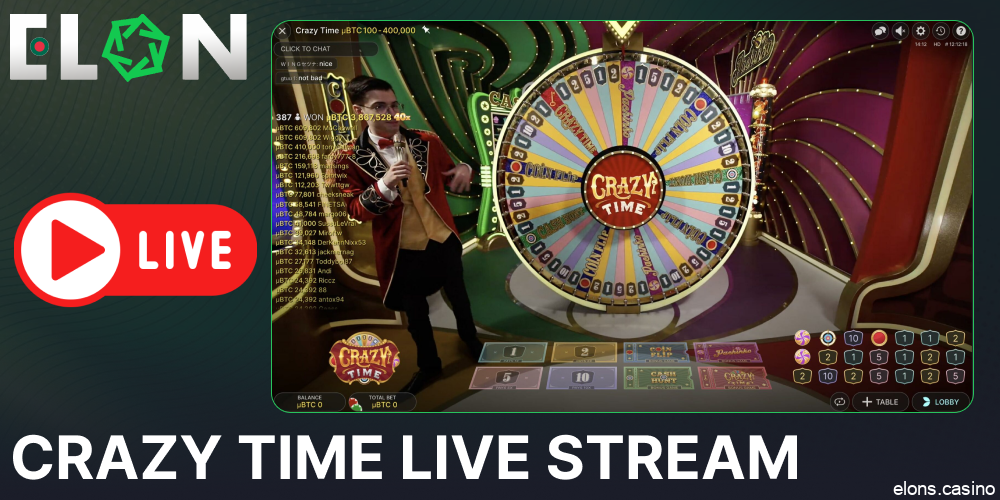 Crazy Time game live streams on Elon Casino Bangladesh