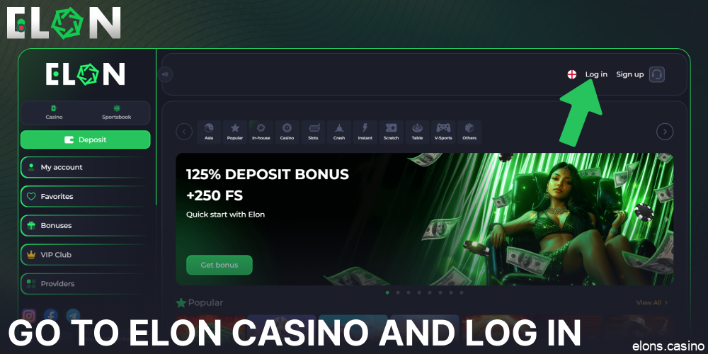 Go to Elon Casino website and log in