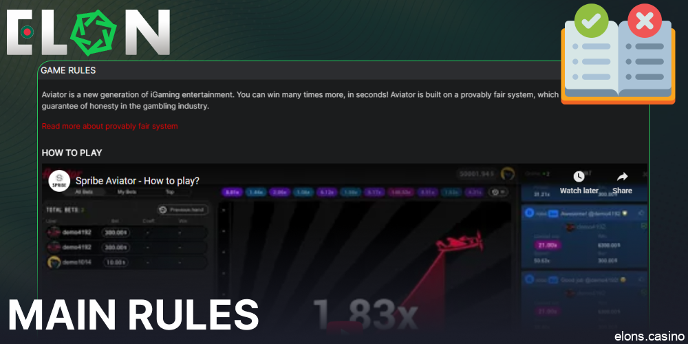 The main rules of Aviator game on Elon Bet Casino
