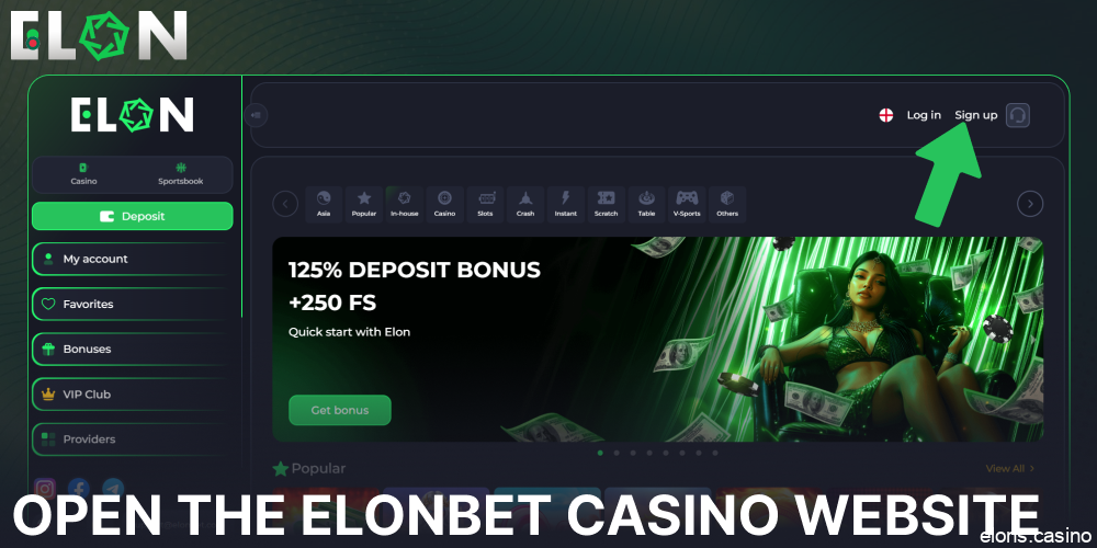 Open the ElonBet Casino website