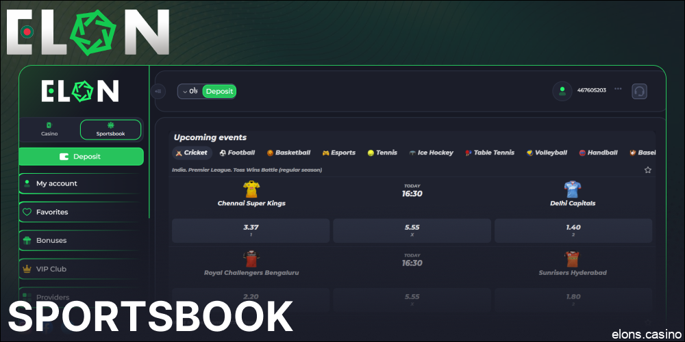 Sports betting options available on Elon Casino for players from Bangladesh