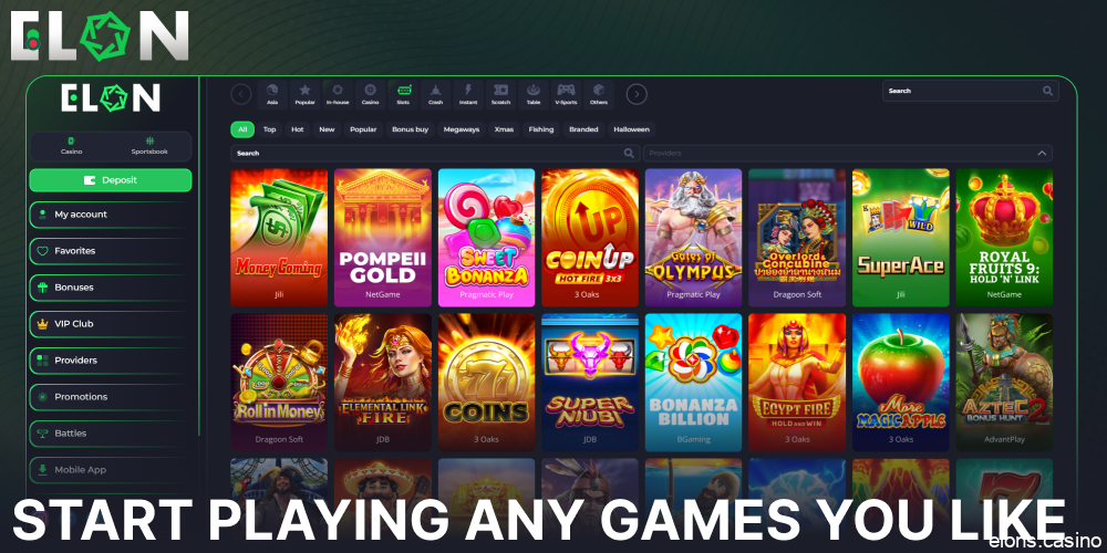 Start playing any games you like on Elon Casino